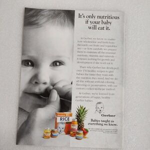 Vintage Print Ad Gerber smiling baby food rice pineapple clipping 8x10 1993
